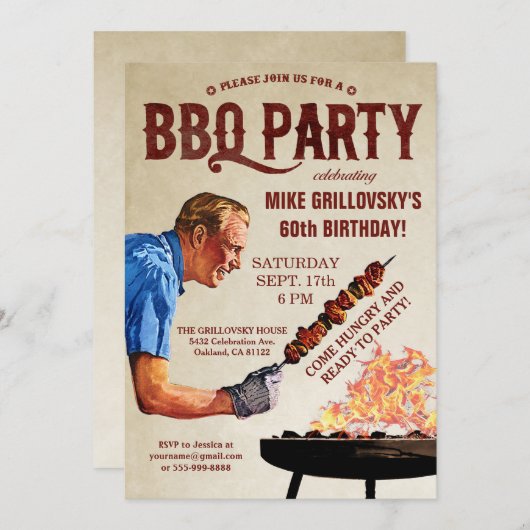 BBQ-verjaardagsfeest uitnodigingen (Voorkant / Achterkant)