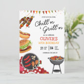 BBQ verjaardagsuitnodiging, grillen op het koelen Kaart (Staand voorkant)