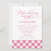 BBQ Voor ik het roze gingham repesal Dinner Kaart (Voorkant)