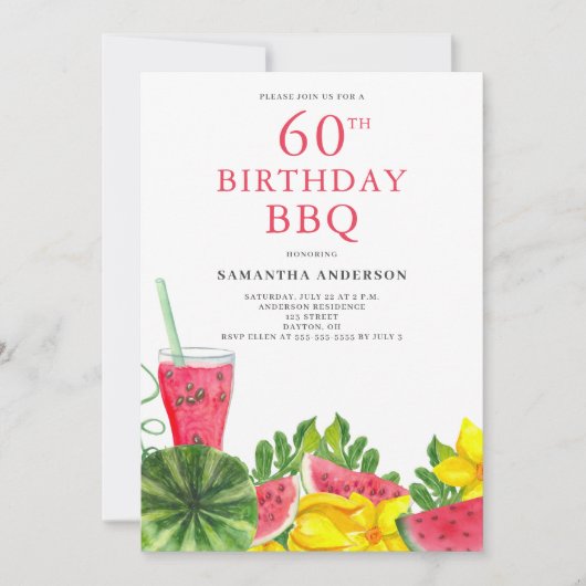 BBQ Watermelon 60th Birthday Party Invitation (Devant)