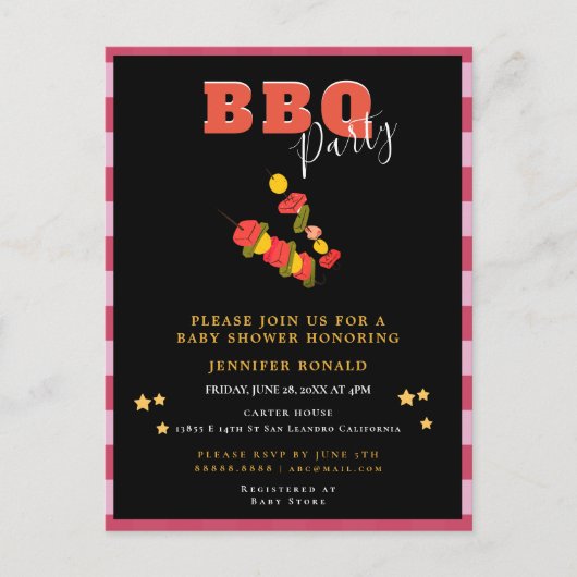 BBQ Zwart en Rood Baby Shower Feestje Briefkaart (Voorkant)