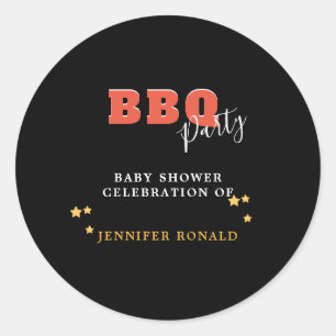 BBQ Zwart en rood Baby shower Party Ronde Sticker