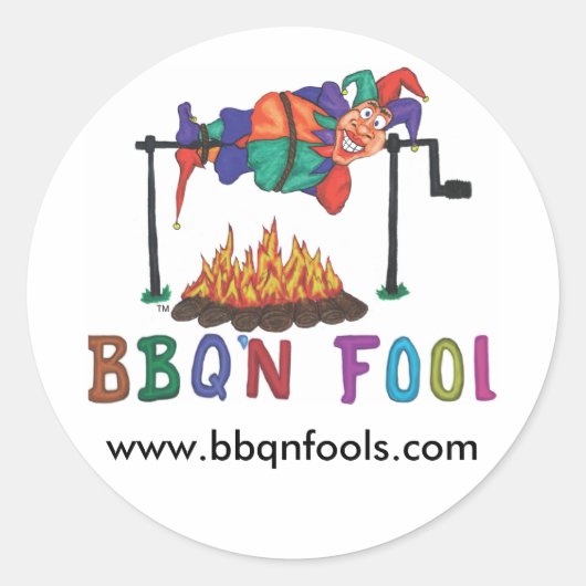 BBQNFOOL, www.bbqnfools.com Ronde Sticker (Voorkant)