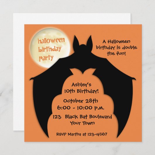 BBT, Full Moon, Halloween Birthday Uitnodiging (Voorkant / Achterkant)