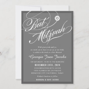 BBT MITZVAH modern elegant script hollywood grijs Kaart