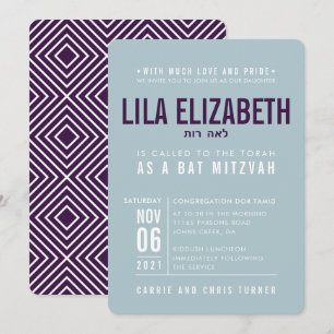 BBT MITZVAH modern, vetblokachtig blauw eggplant Kaart