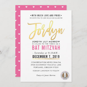 BBT MITZVAH  roze goudscript JORDYN Kaart