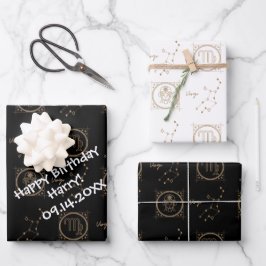 Bday Black & Gold Zodiac Virgo Astrology Star Sign Inpakpapier Vel
