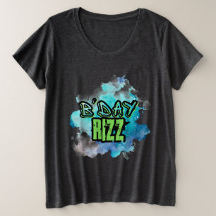 B'Day (Verjaardag) Rizz Groen en Monochromatisch B Grote Maat T-shirt