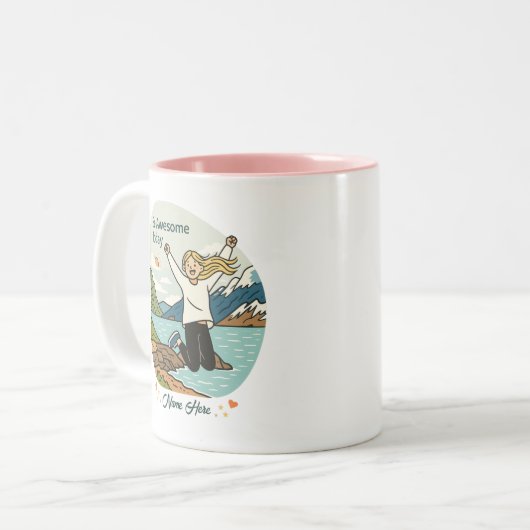 Be Awesome Today – Inspirational - Custom Name Tweekleurige Koffiemok (Voorkant links)