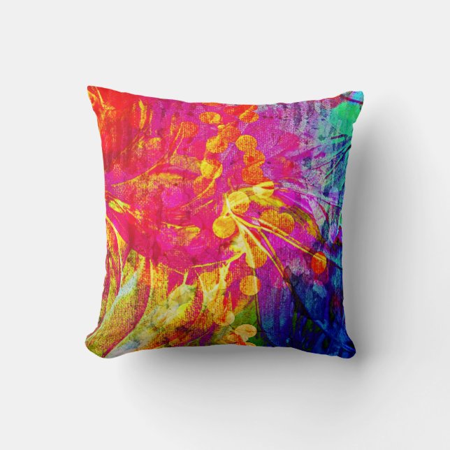 BE BOLD Rainbow Floral Swirls Abstract schilderen Kussen (Voorkant)