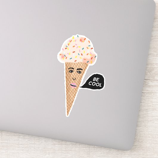"BE COOL" Roze Ice Cream Cone Funny Illustratie Sticker (Detail)