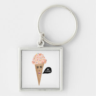 "BE COOL" Roze Ice Cream Cone met sprinken Funny Sleutelhanger