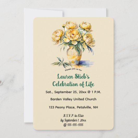 Be-editable Gele Pioenrozen Kaart (Voorkant)