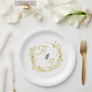 Be-editable Gouden Bloem Bruiloft  Papieren Bordje