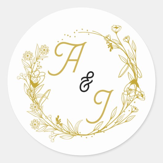 Be-editable Gouden Bloem Bruiloft Sticker (Voorkant)