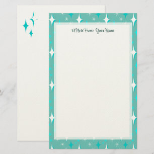 Be-editable Retro Sterren op Teal 5.5" x 8.5" Briefpapier