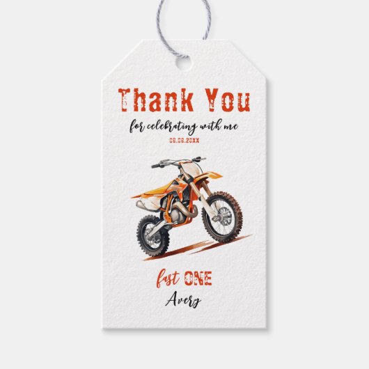 Be-editable verjaardags orange vuilnis fiets cadeaulabel (Voorkant)
