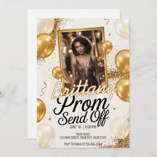 Be-editbaar Prom Afscheid Goud Glinsterende Glitte Kaart (Voorkant / Achterkant)