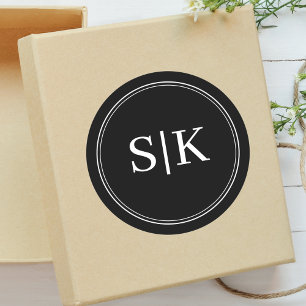 Be-editbaar zwart-wit combinatie trouwmonogram ronde sticker