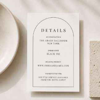 Be-editbare boogvormige minimale trouwdetailskaart RSVP kaartje
