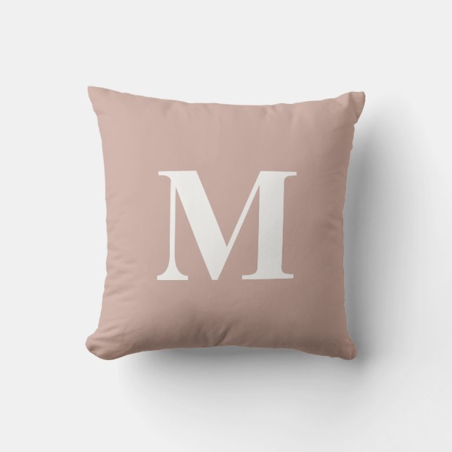 Be-editbare Kleur Blush Roze Witte Monogram Initia Buitenkussen (Voorkant)