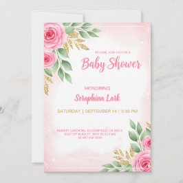 Be-editbare Roze Baby Shower Kaart voor Meisjes