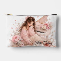 Be-editbare Zachte Roze Piano Bloem Cosmetica Tas
