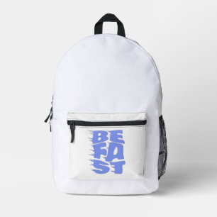 BE FAST - Dynamische Blau Typografie Witte Rugzak