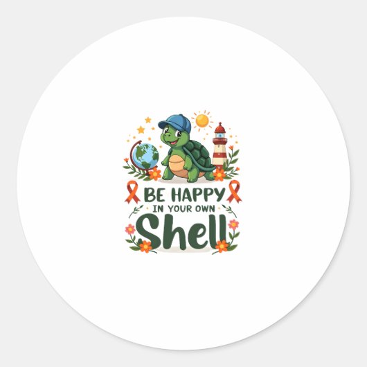 Be Happy In Your Own Shell Turtle Autism Awareness Ronde Sticker (Voorkant)