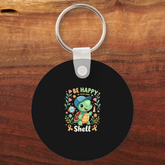 Be Happy In Your Own Shell Turtle Autism Awareness Sleutelhanger (Voorkant)