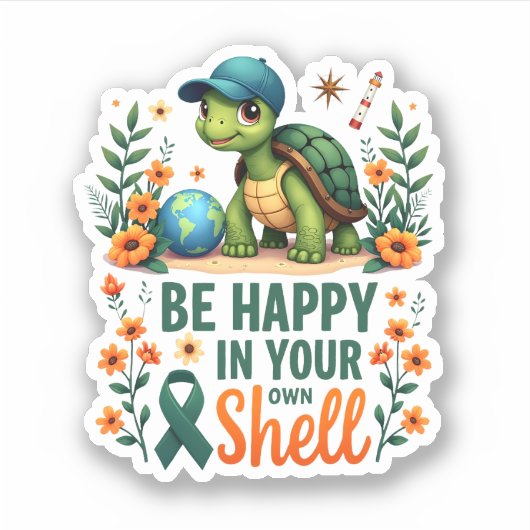 Be Happy In Your Own Shell Turtle Autism Awareness Sticker (Voorkant)