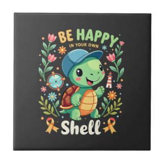 Be Happy In Your Own Shell Turtle Autism Awareness Tegeltje