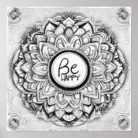 Be Happy Mandala patten poster