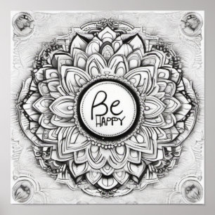 Be Happy Mandala patten poster