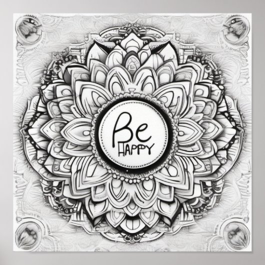 Be Happy Mandala patten poster (Devant)