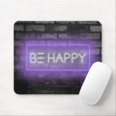 BE HAPPY Paarse Neon Sign Muismat (Met muis)