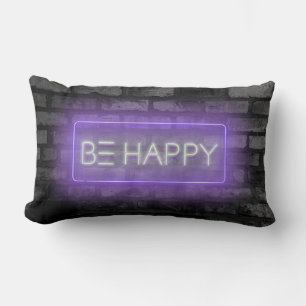 BE HAPPY Purple Neon Signal Lumbar Coussin