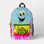 "Be Happy" Retro Backpack  Bedrukte Rugzak (Voorkant)