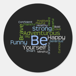 BE Inspirerend Word Cloud Ronde Sticker