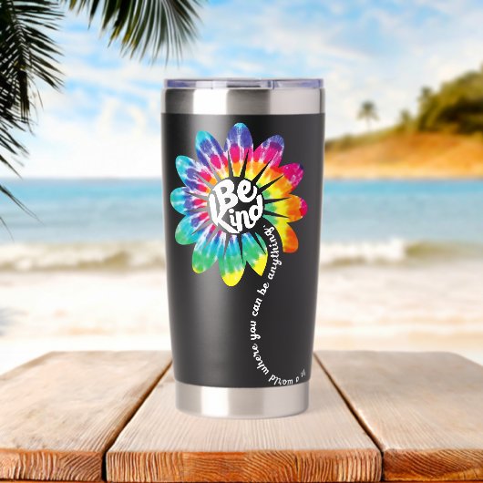 Be Kind Groovy Tie Dye Flower Power Geïsoleerde Drinkbeker (Strand (Gedraaid)  )