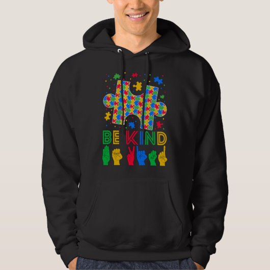 Be Kind Hand Sign Language ASL Puzzle Autism Aware Hoodie (Voorkant)