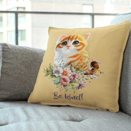 "Be Kind" Inspirerend Kitten Floral Design Kussen