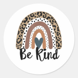 Be Kind Leopard Rainbow Boho inspirerend Ronde Sticker