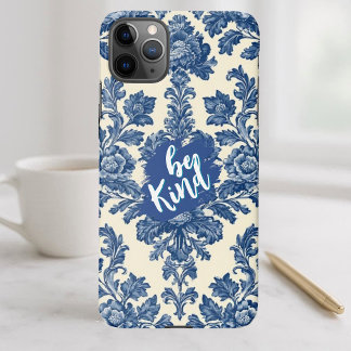 Be Kind Minimal Vintage French Toile Blue Rustic  iPhone 11Pro Max Hoesje