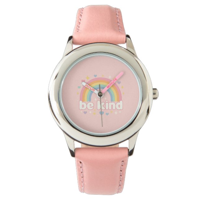 Be Kind – Rainbow Pastel Positivity Horloge (Voorkant)