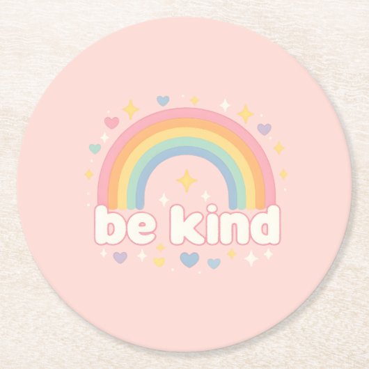 Be Kind – Rainbow Pastel Positivity Ronde Kartonnen Onderzetter (Voorkant)
