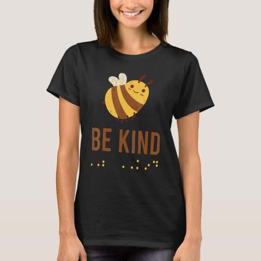 Be Kind Sign Braille Language Bee Graphic Yellow T-shirt (Voorkant)