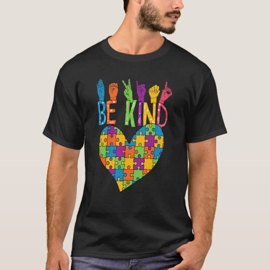 Be Kind Sign Language Heart Puzzle Piece Teachers  T-shirt (Voorkant)
