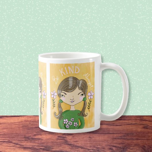 Be Kind - Whimsical Girl and Flowers Mug